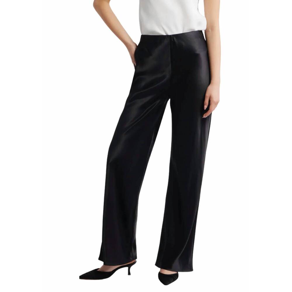 NEW RAILS silvi glossy satin pant in black